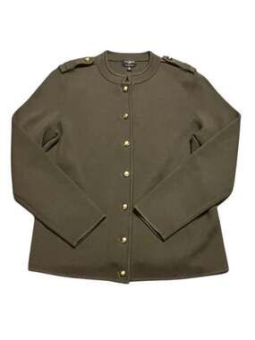Talbots Petites Olive Green Pure Merino Wool Military Style Cardigan Jacket Size